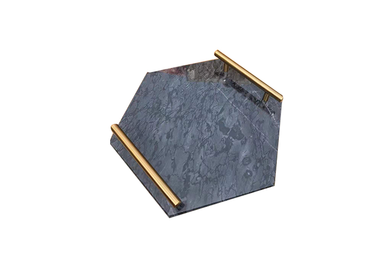  Custom Black Hexagon Vanity Decorative Marble Trays with Handle